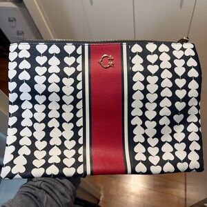 Elegant Heart Pattern Clutch with Red Stripe